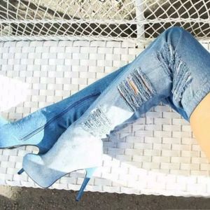 Jean knee high heel boots